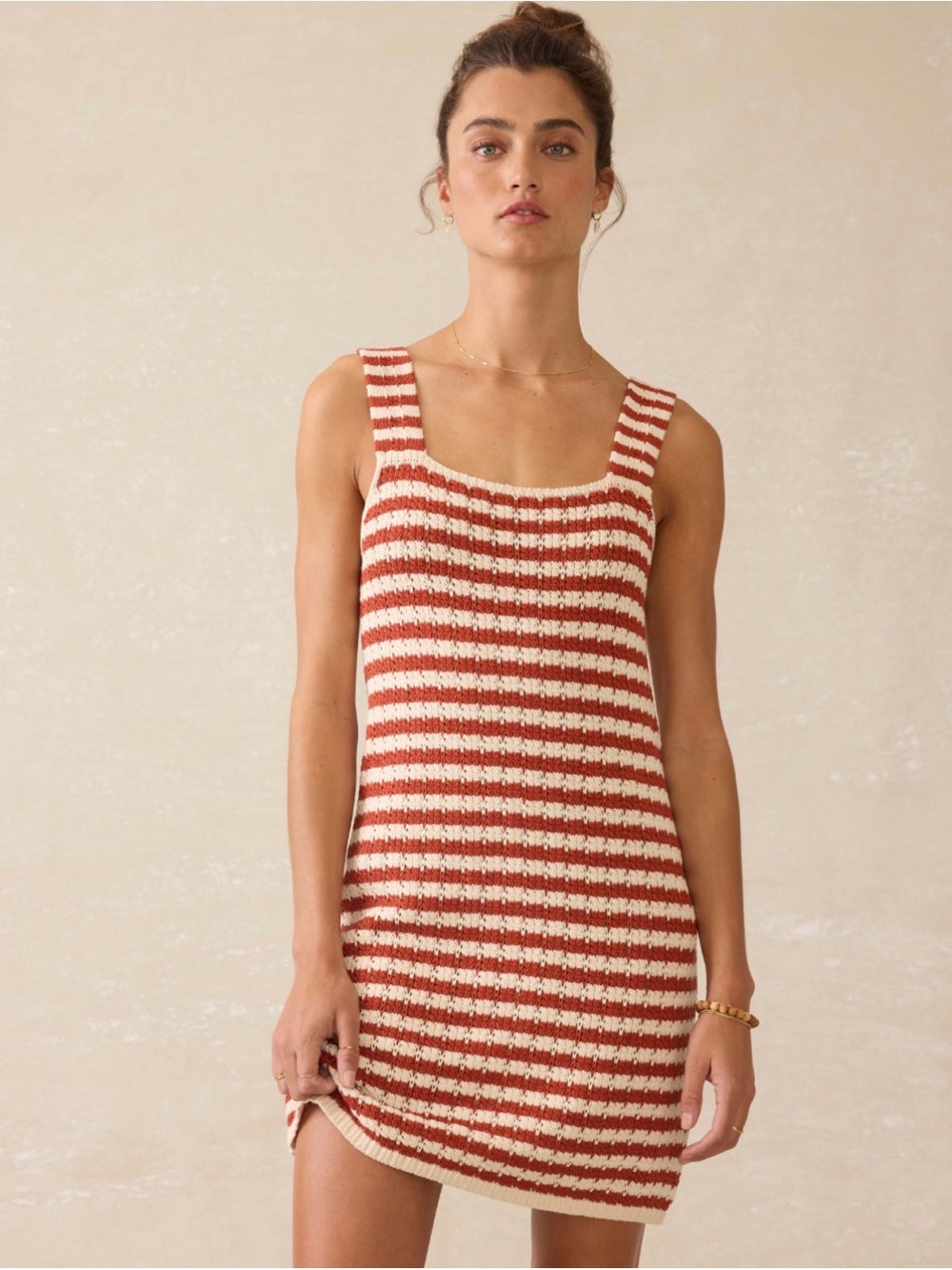 Faherty Seacoast Crochet Sleeveless Mini Dress - Sorrento Sand 